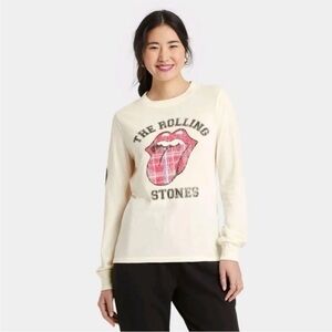 The Rolling Stones 72 Graphic Tong Top T-shirt Long Sleeve Cream Red Large
